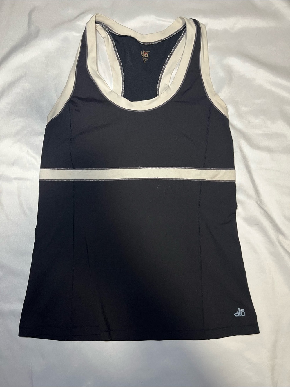 Alo Yoga Womens XL Black White Racerback Athletic Tank Top Built In Shelf Bra